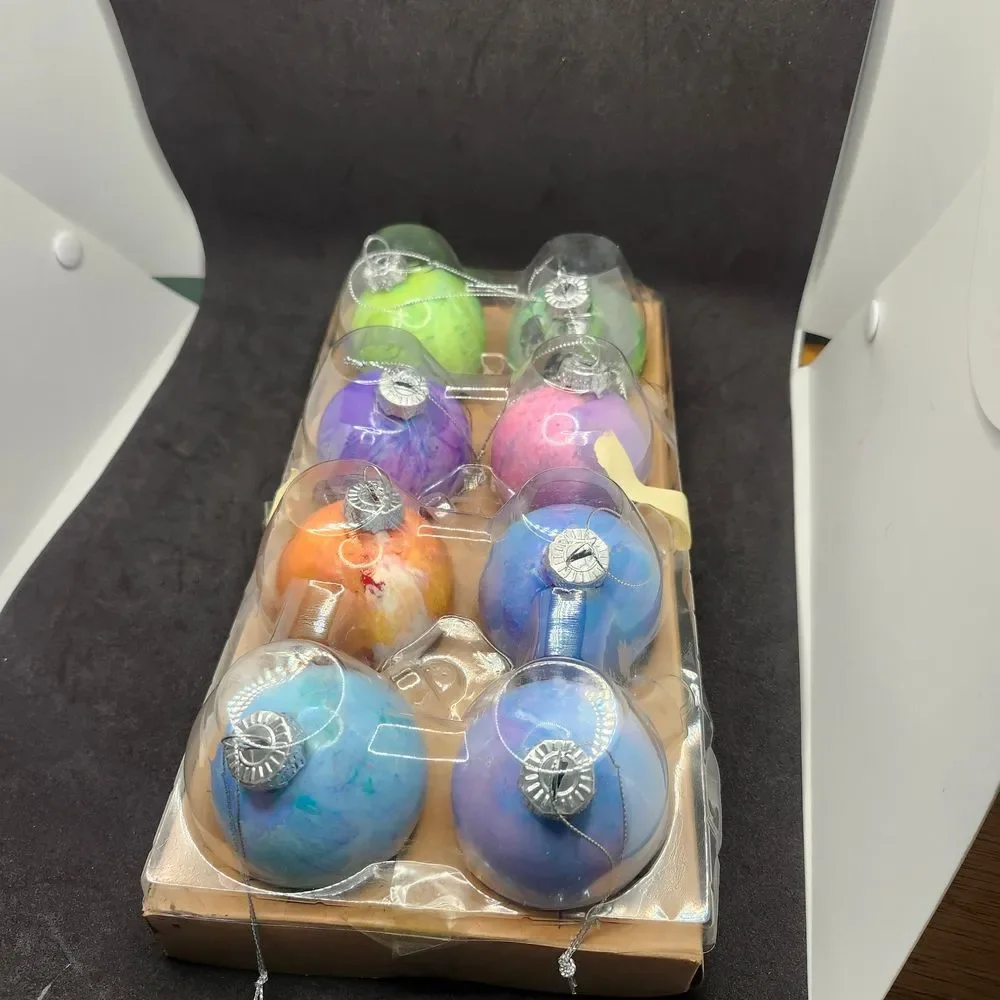 Hand Crafted Colorful Glass Ornaments Set Of 8 One Of A Kind Original Fluid Art